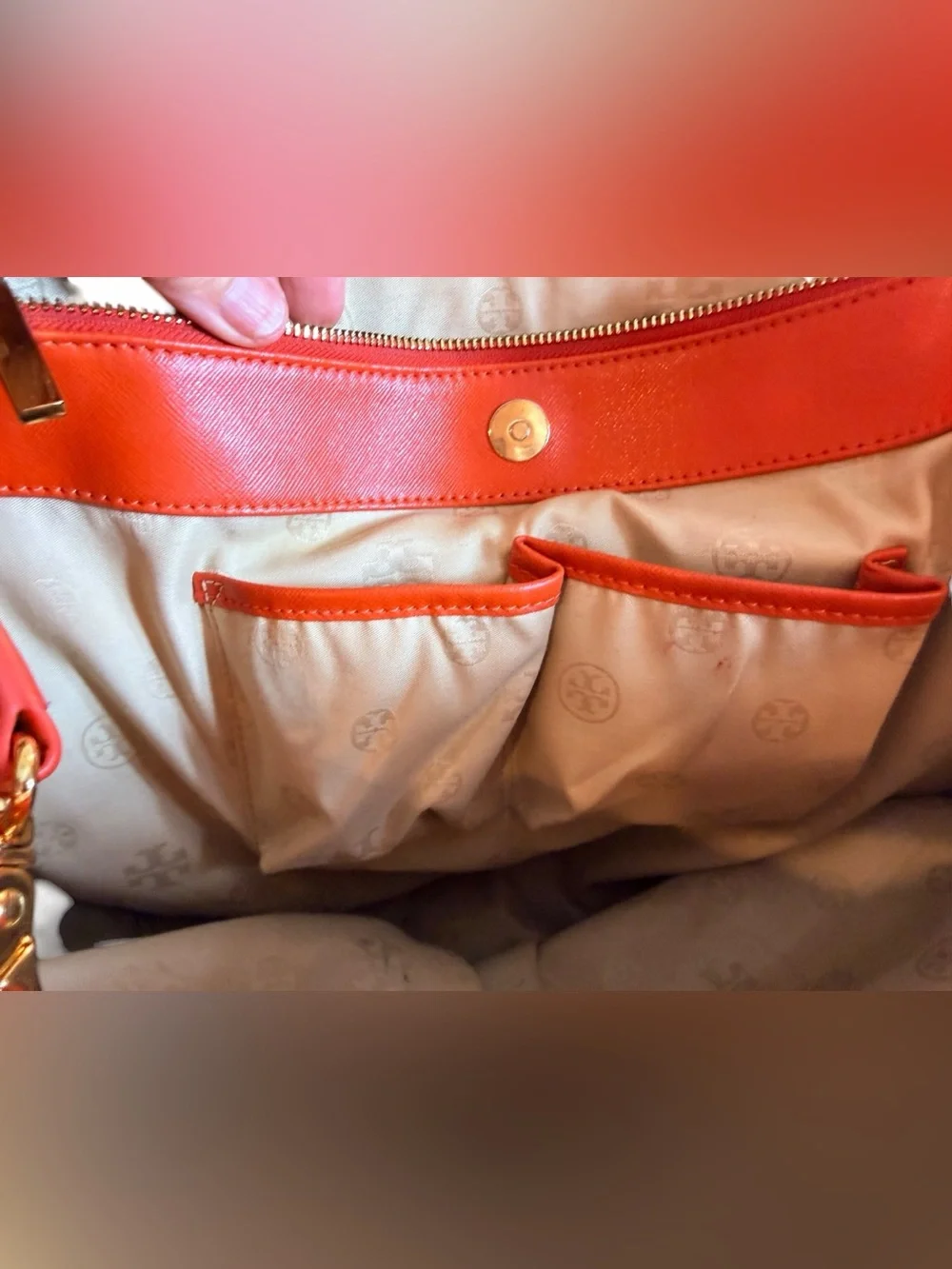 Tory Burch Amanda Orange Pebbled Leather Satchel Crossbody Bag